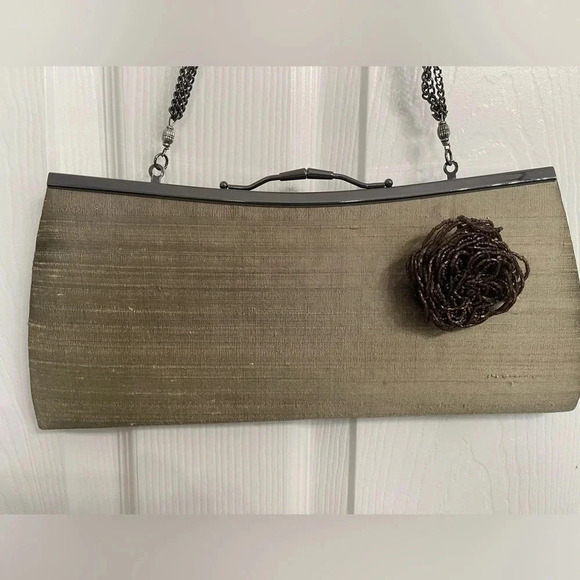 Vintage Liz Soto Flower Chain Kiss Lock Handbag Purse Textured Silk Beaded - Picture 3 of 10